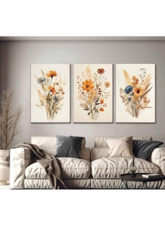 Buy 3PCS Canvas Wall Art for Living Room Vintage Wildflower Canvas Wall Art Watercolor Flower Botanical Painting Pictures Wall Decor Floral Poster Print Artwork in Saudi Arabia