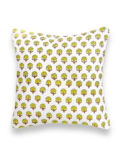 اشتري Yellow Flower Hand Block Printed ​Organic Cotton Quilted Non Allergenic Cushion Cover 40 Cm X 40 Cm في الامارات