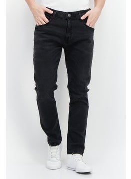 Buy Men Slim Fit Washed Stretchable Denim Jeans, Black in Saudi Arabia