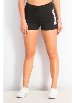 Buy Women Graphic Drawstring Basic Shorts, Black in Saudi Arabia