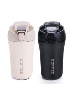 Buy SYOSI 2 Pcs 14oz Travel Coffee Mug, Vacuum Insulated Coffee Travel Mug Spill Proof with Lid and Straw, Reusable Coffee Tumbler for Keep Hot, Ice Coffee, Tea and Beer (BLACK, WHITE) in UAE