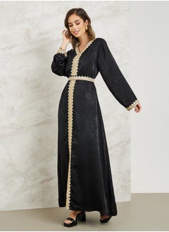 Buy Lace Trim Kaftan with Tie Belt in Saudi Arabia