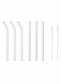 اشتري 6Pcs Reusable Glass Straws for Milkshakes, Frozen Drinks, Smoothies, Teas, Juices, Diameter 10 mm, with 2 Cleaning Brushes في السعودية