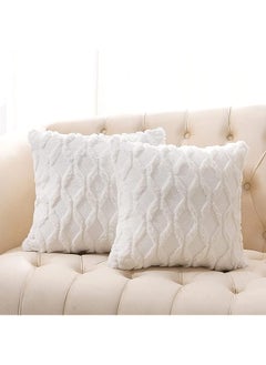 اشتري Pack Cushion Covers Soft Cozy Plush Short Faux Wool Velvet Decorative Sofa Throw Pillow Covers Luxury Style Cushion Case Pillow Shell for Couch Sofa Bedroom Car Pillow Square (White, 18x18 inch) في الامارات