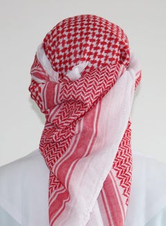 اشتري شماغ عربي رجالي بأنماط مطرزة 100% قطن أغطية رأس إسلامية كاجوال وشاح للرقبة شال عمامة غطاء رأس المملكة العربية السعودية دبي كوفية تقليدية أحمر وأبيض في الامارات