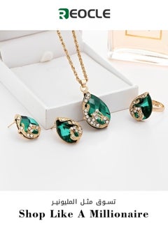 Buy Real Gold-plated Austrian Crystal Drop Peacock Three-piece Set Pendant Necklace Earrings Ring Set for Women in UAE