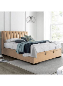 Buy Blven | Wooden Bed Frame Upholstered in Velvet - Beige in Saudi Arabia