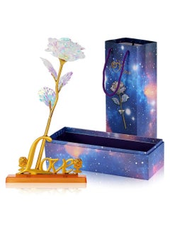 Buy 24K Colorful Gold Rose, Artificial Flowers Rainbow Rose Flowers, Forever Love Rose Flowers with LOVE Base and Purple Box Gift et,Gift for Girlfriend and Friend in UAE