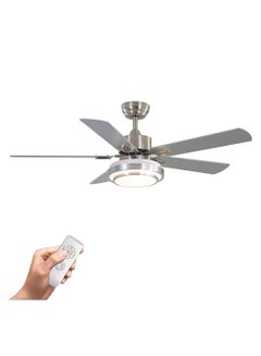 Buy COOLBABY 52 Inch Ceiling Fan with 3 Light Modes Remote Control Silver Plywood Leaf Brushed Nickel Ceiling Fans for Bedroom Living Room Dining Room 5 Blades in UAE
