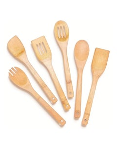 Buy 6pcs Bamboo Cooking Utensils Set - Includes Spoonula, Slotted Spoon, Shovel, And Spatula - Perfect For Nonstick Pans And Woks in Saudi Arabia