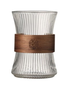 Buy HOOPZOZA Glass Coffee Mug Cup With Heat Insulation Wood Chips Tea Cup Mousse Mug 260mL Vertical Stripes in Saudi Arabia