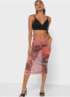 Buy Printed High Waist Midi Skirt in Saudi Arabia