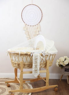 Buy Moses Basket Off-White Color with Wooden Stand on Wheels in UAE