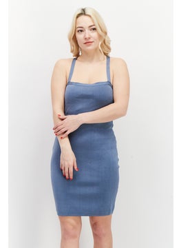 اشتري Women Ribbed Mini Dress, Slate Blue في الامارات