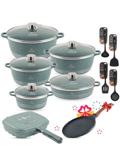 Buy Cookware Set 17 pieces - Pots and Pans set Granite Non Stick Coating 100% PFOA FREE, Die Cast aluminum Cooking Set include Casseroles & Shallow Pot & Pancake Pan & Silicone Utensils in UAE