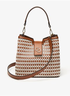 Buy Women Textured Tote Bag with Detachable Straps and Magnetic Closure in UAE