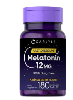 Buy Carlyle Melatonin 12 mg Fast Dissolve 180 Tablets | Nighttime Sleep Aid | Natural Berry Flavor | Vegetarian, Non-GMO, Gluten Free in Saudi Arabia