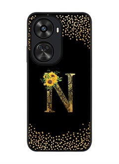 اشتري Rugged Black edge case for Huawei nova 12 SE / Huawei nova 11 SE 4G,Slim fit Cover Custom Monogram Initial Letter Floral Pattern Alphabet - N (Black) في الامارات