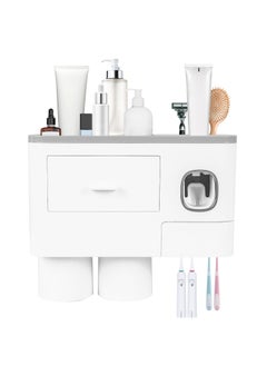 Buy 2 Cups Wall Mounted Toothbrush Holder, Multipurpose Space-Saving Holder with Drawer for Cosmetics Organizer for Washroom and Bathroom Grey in Saudi Arabia