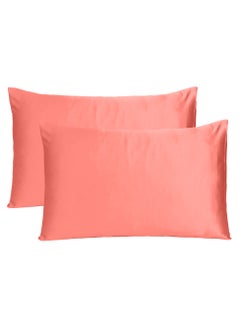 Buy Silky Solid Satin Pillowcase with Breathable and Comfortable Pillowcase for Skin and Hair Care Salmon Rose Color Queen Size (20 x 30 Inches) 2 Piece in UAE