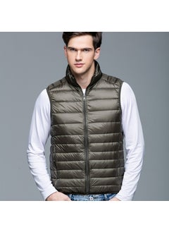 Buy 2023 autumn and winter lightweight down vest mens vest lightweight down jacket vest slim stand collar plus size wholesale Army Green in UAE