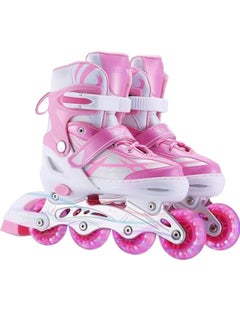 Buy Adjustable Roller Skates with Light Up Wheels, Professional Inline Skating Shoes, Lighting Wheel Comfort Skate Shoes - Size M 34-37 (Pink) in Saudi Arabia