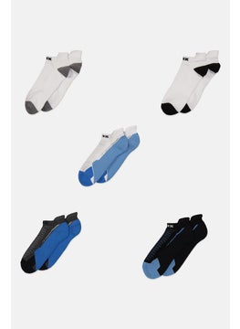 Buy Men 5 Pairs Brand Logo Ankle Socks, White/Navy Blue/Grey Combo in UAE