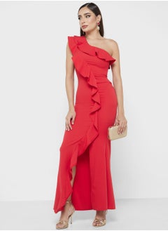 Buy One Shoulder Ruffle Detail Dress in Saudi Arabia