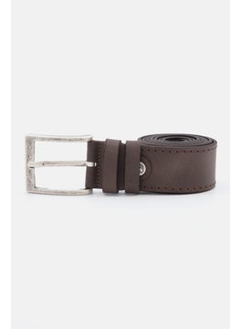 Buy Men Embroidered Logo Leather Belt, Black in Saudi Arabia