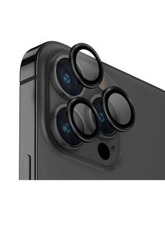 Buy Pack Of 3 Pieces Premium Camera Lens Cover Metal Ring Protector With Tempered Glass For Apple iPhone 14 Pro And 14 Pro Max Space Black in UAE