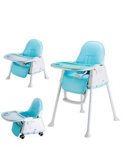 اشتري Baby High Chair, 3 in 1 Portable Feeding Chair with Dining Tray, Height-Adjustable Dining Table Chair for Baby 3 Months to 4 Years (Blue) في السعودية