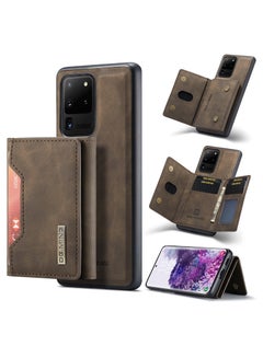Buy Wallet Case for Samsung Galaxy S20 Ultra, DG.MING Premium Leather Phone Case Back Cover Magnetic Detachable with Trifold Wallet Card Holder Pocket (Coffee) in Egypt