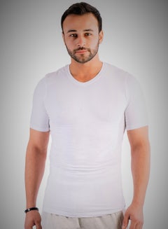 Buy Masters Men Undershirt V-Neck Half Sleeves Cotton Stretch - White in Egypt