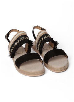 Buy Fancy Faux Leather Sandals With Peep Toe And Back Black Webbing Tassel in Egypt