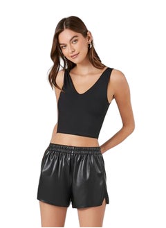 Buy Faux Leather Mid-Rise Shorts in Egypt