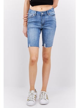 اشتري Women Martina Washed Stretchable Denim Shorts, Light Wash Blue في الامارات