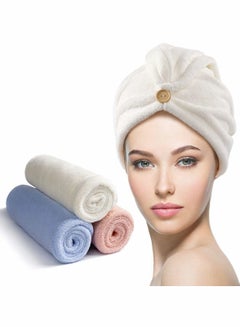 اشتري 3 Pack Hair Drying Towels, Hair Towel with Button, Super Absorbent Microfiber Hair Towel for Curly Hair, Fast Drying Hair Wraps for Women Girls, Microfiber Towel for Hair في الامارات