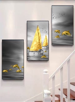 Buy 3-Panel Duplex Art Painting for Entrance Decorative Wall Hanging (Sea ​View Sailboat) in UAE