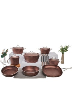 Buy Vision Set of 18 pots 18.20.24.28 + grill 28 + labneh 16 + frying pan 26 + distribution set 5 pcs Brown in Egypt