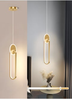 Buy Golden LED Hanging Ceiling Light Fixture with 3-Color Changing and Adjustable Height - Modern Oval Shape for Bedroom, Dining Area, Kitchen Island in UAE