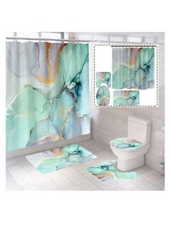 اشتري 4 Piece Colourful Marble Shower Curtain Sets with Non-Slip Rugs,Toilet Lid Cover and U Shape Mat,Bathroom Sets with Shower Curtains and Rugs and Accessories,with 12 Hooks في الامارات