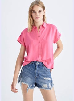Buy Short Sleeved Regular Fit Shirt Neck Top in UAE