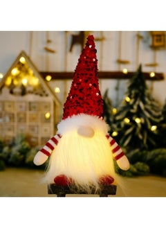 اشتري Home Ornaments Elf Dwarf Plush Toy, Glittery Pink Sequins Hat Handmade Gnome Plush lamp, Red في السعودية