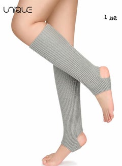 Buy Knitted Yoga Socks, Stirrup Leg Warmers Straight Over The Knee Crochet Dance Ballet for Women Girls（Gray） in UAE