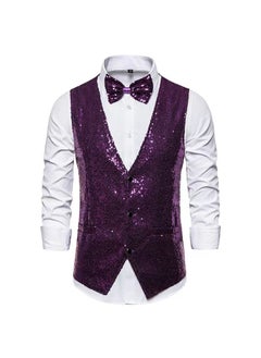 Buy Mens Fashion Stage Performance Dress Small Sequins Suit Vest Mens Host MC Studio Vest VestPurple Purple in UAE