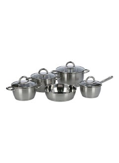 اشتري 9-Piece Sturdy Stainless Steel Non-Stick Coating Comfortable Grip Fix Handles Cookware Set Silver 3.6 L CW-H018-P في السعودية