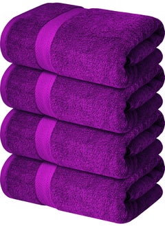 اشتري Premium Bath Towels Set Pack of 4-100% Ring Spun Cotton Towels - Purple Bath Towels 68cm x 137cm - Soft Feel, Quick Dry, Highly Absorbent Durable Towels, Perfect for Daily Use by Infinitee Xclusives في الامارات