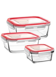 Buy Food Container Box 3 pcs - Tupperware Borosilicate Glass Food Storage Food Container Box Set Food Storage Containers Set, Airtight & Leakproof in UAE