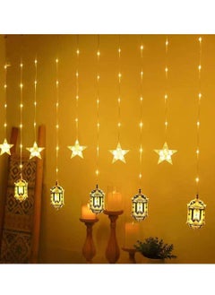 Buy 3.5M Ramadan Light For Home Decoration Multimode Operated Decorative Light Fanoos And Star Design Ramadan Curtain Light Warm White in UAE