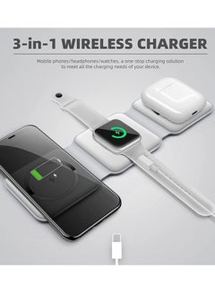 اشتري 3 in 1 Wireless Charger,Magnetic Foldable Charging Station,Fast Wireless Charging Pad (WHITE) في السعودية